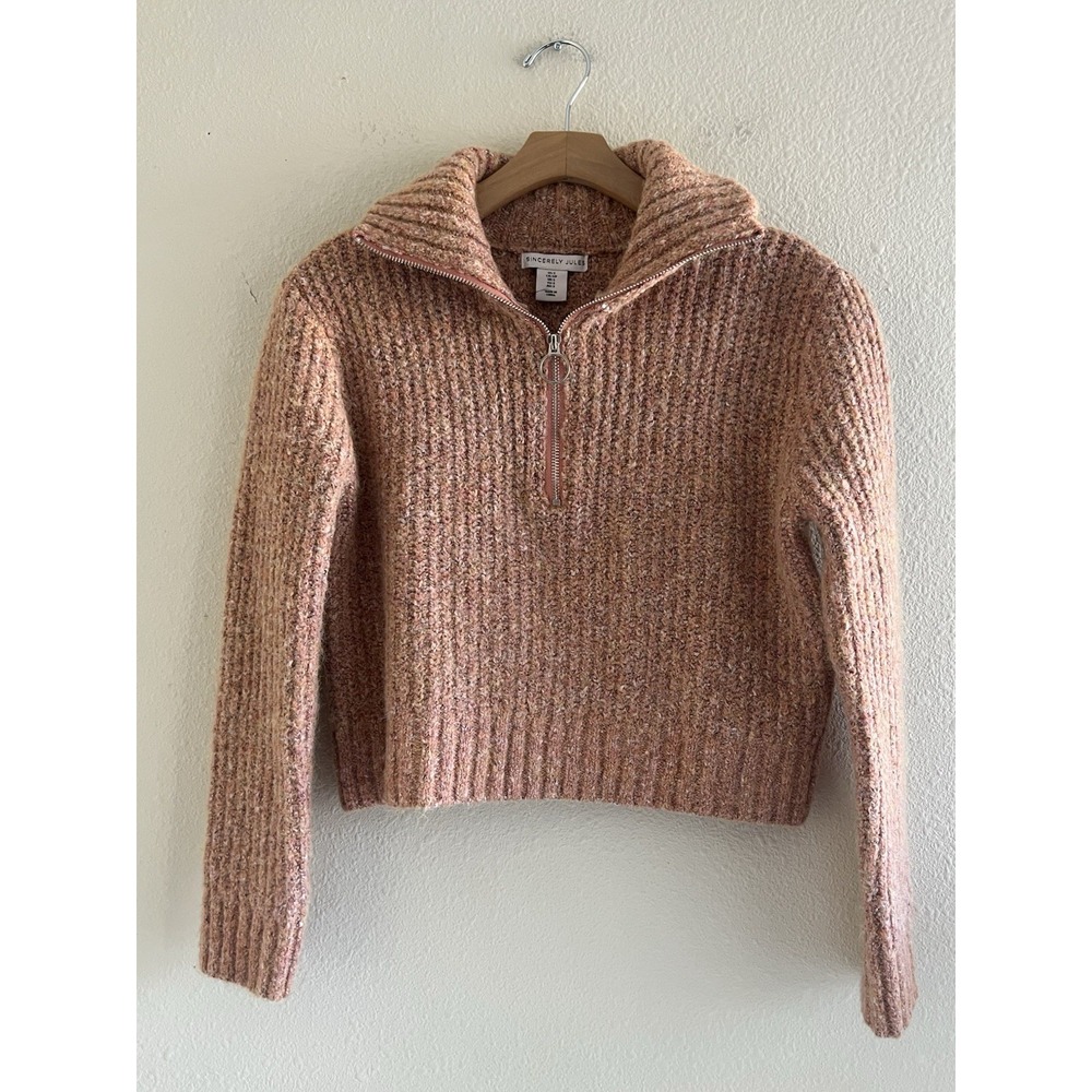 Sincerely Jules Chunky Knit Cropped Pullover Quarter Zip Sweater Size S Boho